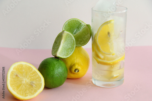lemonade with lime and mint.glass of lemonade.cocktail with lime. lemonade with lime and mint. slices and lemon in the cut