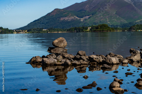 A dreamy view of Derwentwater in the English Lake District on a summers morning