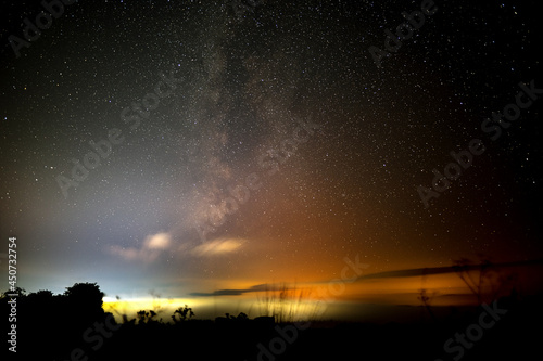 The Milky Way over the fog covered town of Penrith in the English Lake District