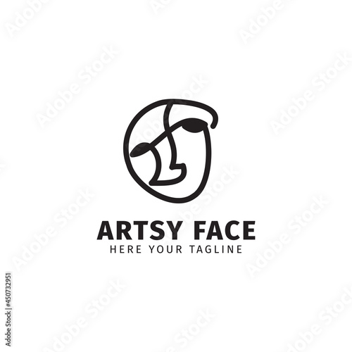 Bilde på lerret abstract continuous line artsy face vector logo design