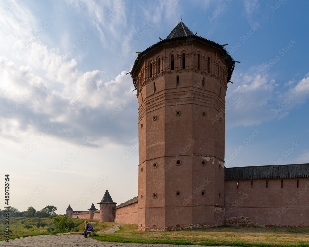 Wall and the fortification towers of The Saviour Monastery of St. Euthymius. Suzdal, Russia