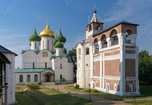 Transfiguration Cathedral and bell tower (belfry) in Monastery of Saint Euthymius. Suzdal, Russia