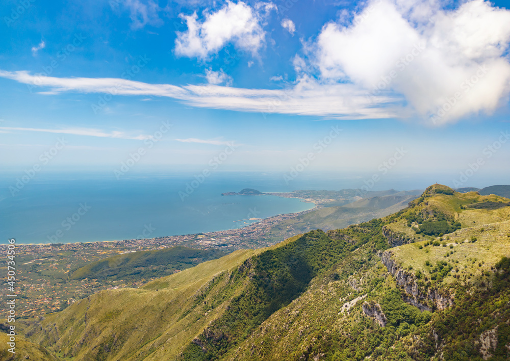 Cima del Redentore (Latina, Italy) - The panoramic peak with religious statue in the Aurunci mountains, over Formia city and Tirreno sea, beside Petrella summit and San Michele Arcangelo hermitage.