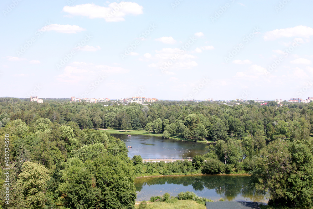 Fototapeta premium Palace Park in Gatchina. Top view. Lake and forest in the park.
