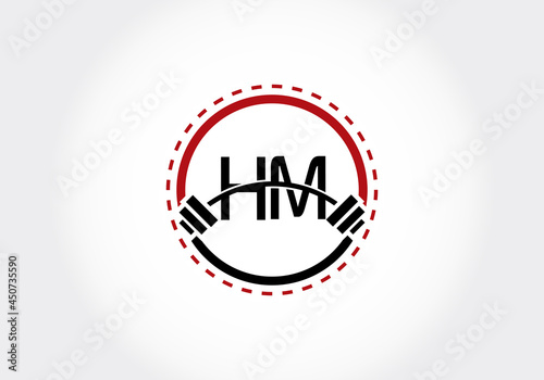 Initial HM Letter alphabet with a barbell. Lifting vector logo design. Modern vector logo for bodybuilding, gym, fitness, and company identity