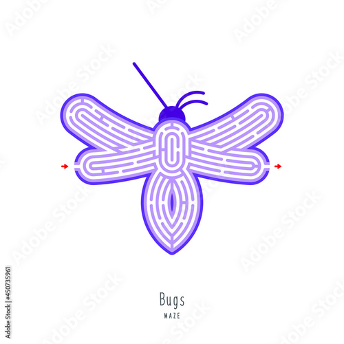 Abstract maze insect. Educational game for children, logic and thinking. Color puzzle. Labyrinth conundrum. Vector illustration isolated on white background. One Entrance, One Exit. Cartoon style.