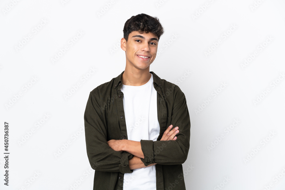 Young man over isolated white background looking to the side and smiling Young man over isolated white background looking to the side and smiling