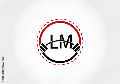 Initial LM Letter alphabet with a barbell. Lifting vector logo design. Modern vector logo for bodybuilding, gym, fitness, and company identity