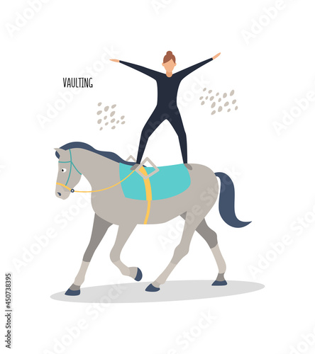 Equestrian sports. Vaulting. Vector flat illustration isolated on white background