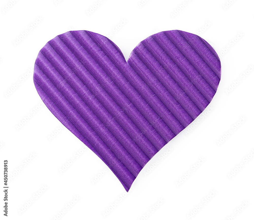 Valentine heart of purple color isolated on white background. Love and Valentine day design element with corrugated texture for holiday, greeting card, postcard and banner. Macro.