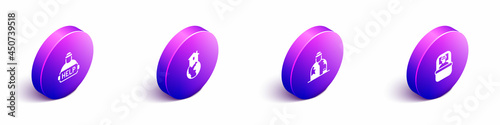 Set Isometric Help homeless, Shelter for, Homeless and Sleeping bag icon. Vector