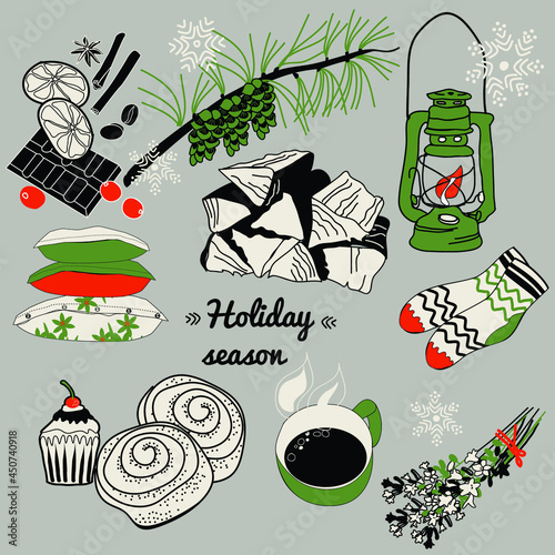 hugge illustraton with cozy things and elements
