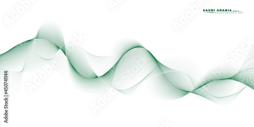 Waving Green line on white background. Saudi Arabia Independence day. Good template for Saudi Arabia Independence day or national day design