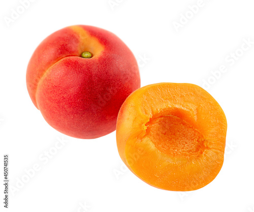 Apricot whole and half isolated on white background.
