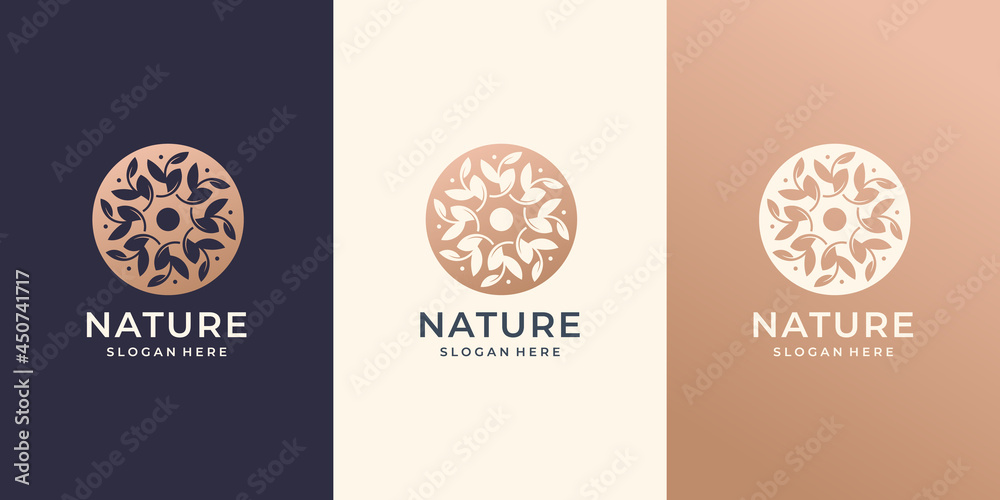 feminine beauty nature rose logo design.abstract, retro, vintage, circular, floral logo inspiration.