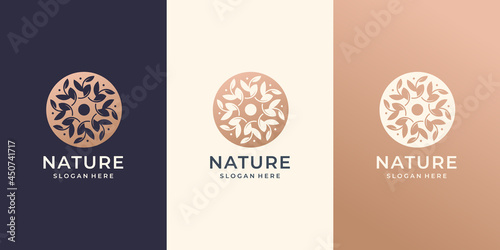 feminine beauty nature rose logo design.abstract, retro, vintage, circular, floral logo inspiration. © ulhaq_std