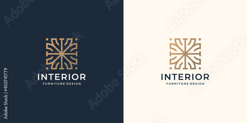 creative interior inspiration abstract logo in square concept with minimalist line art style design template.