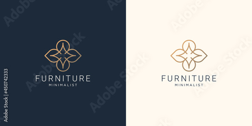Minimalist abstract line art furniture logo design. interior, monogram, Furnishing illustration.