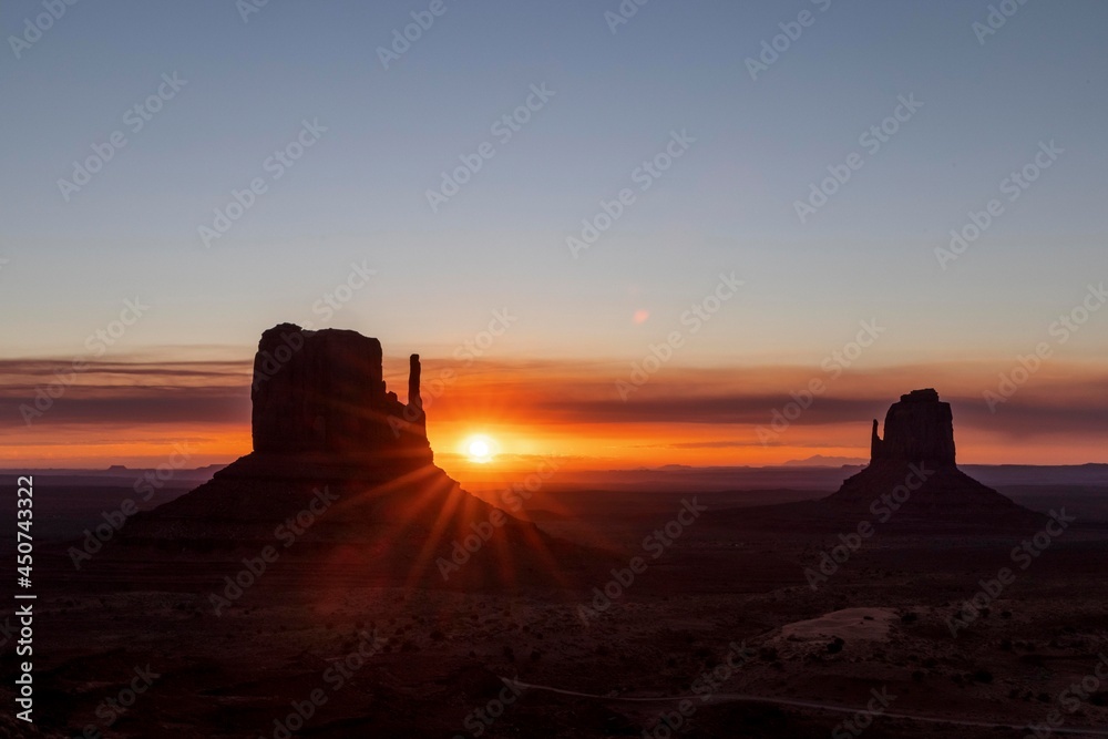 Sunrise on a summer day in Monument Valley, northern Arizona.