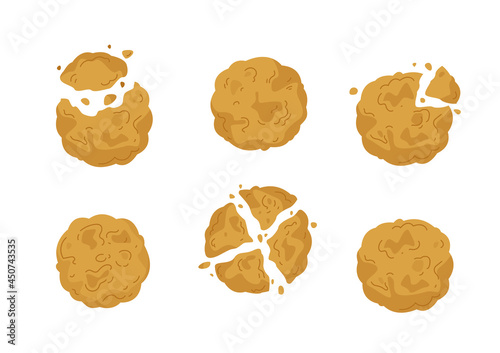 Set of assorted hand drawn ginger and oatmeal cookies. Beige cute cartoon cookies and biscuits isolated on white background. Vector illustration of a bakery and cooking symbol. Cute print
