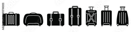 Baggage icon. Black icons of baggage. Vector illustration. Travel concept. Set of baggage icons