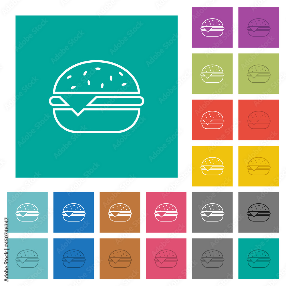 Single cheeseburger square flat multi colored icons Single cheeseburger square flat multi colored icons