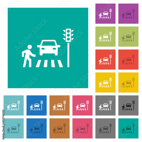 Pedestrian crossing square flat multi colored icons