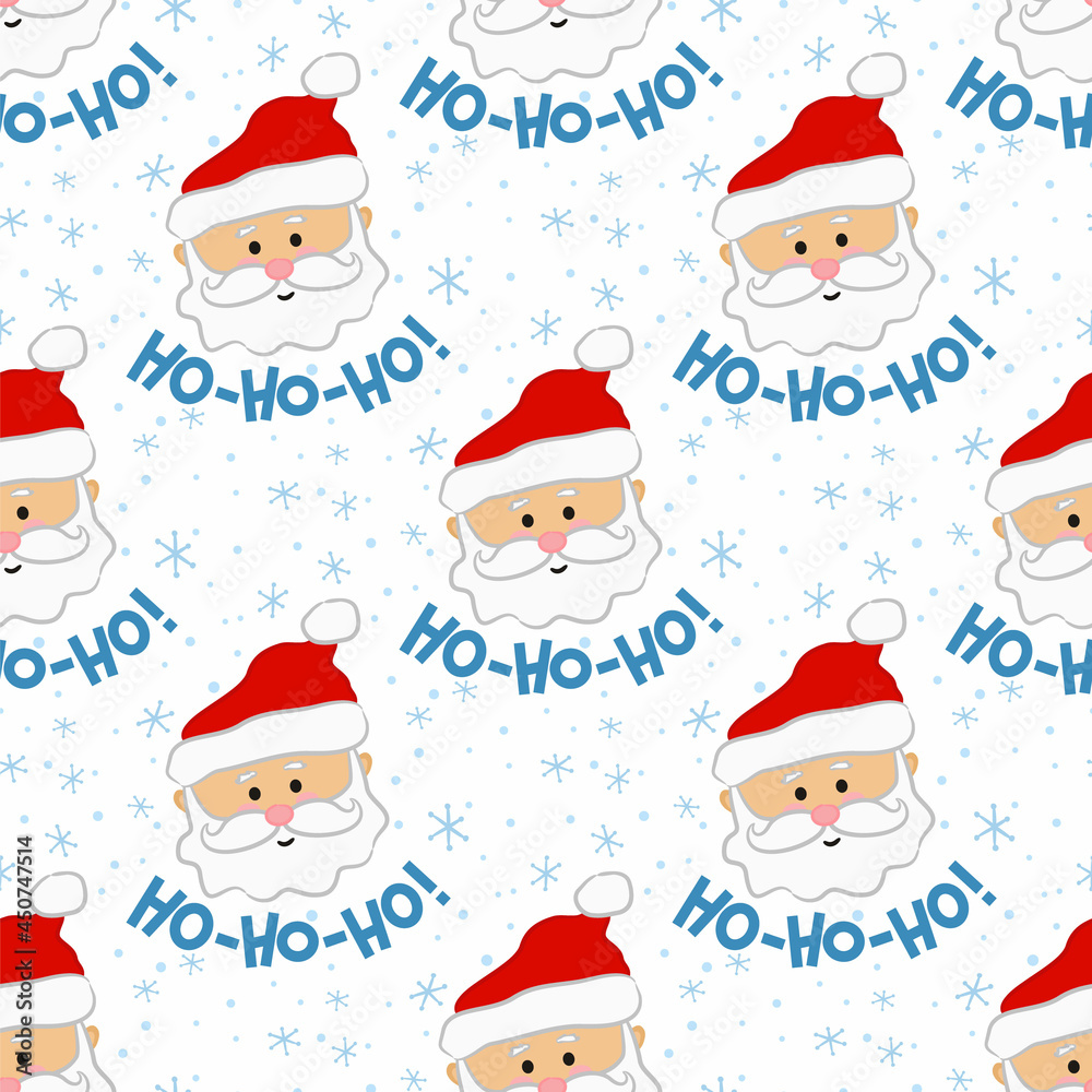 Seamless new year pattern with Santa Claus and phrase ho ho ho. Christmas gift background in blue and red colors. Vector illustration Seamless new year pattern with Santa Claus and phrase ho ho ho. Christmas gift background in blue and red colors. Vector illustration
