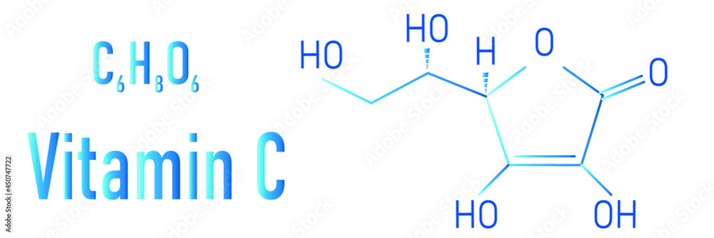 Vitamin C (ascorbic acid, ascorbate) molecule. Skeletal formula.