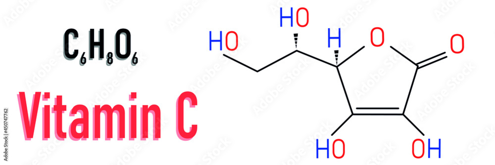 Vitamin C (ascorbic acid, ascorbate) molecule. Skeletal formula.