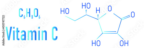 Vitamin C (ascorbic acid, ascorbate) molecule. Skeletal formula.