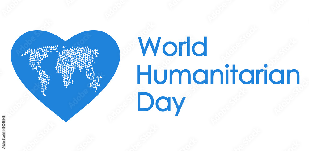 World Humanitarian Day illustration in poster style, world population is seen with in heart