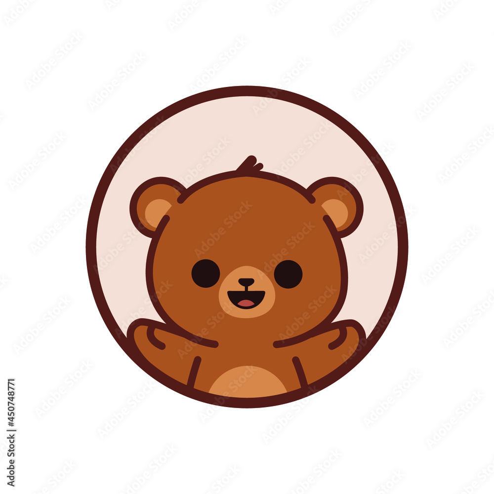 Bear logo, cute kind character.Vector illustration in cartoon style. Bear logo, cute kind character.Vector illustration in cartoon style.