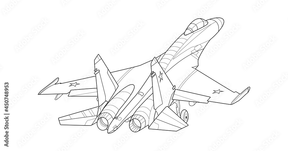 Adult military aircraft coloring page for book and drawing. Vector ...
