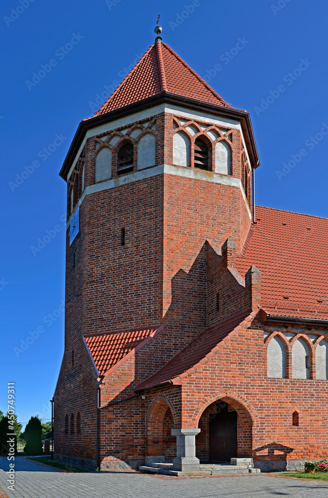 Built in 1904, the Catholic Church of M.B. Gromniczna in the village of Wiśniowo Ełckie in Masuria, Poland. The photos show architectural details and a general view of the temple.