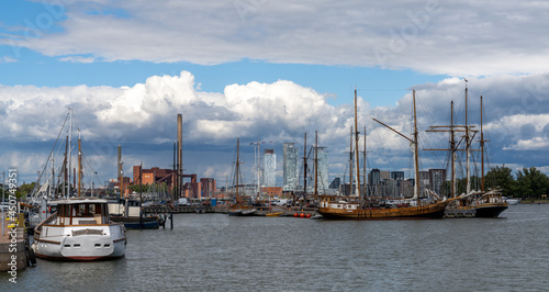 many old sailboats moored in the harbor of Helsinki in southern Finland