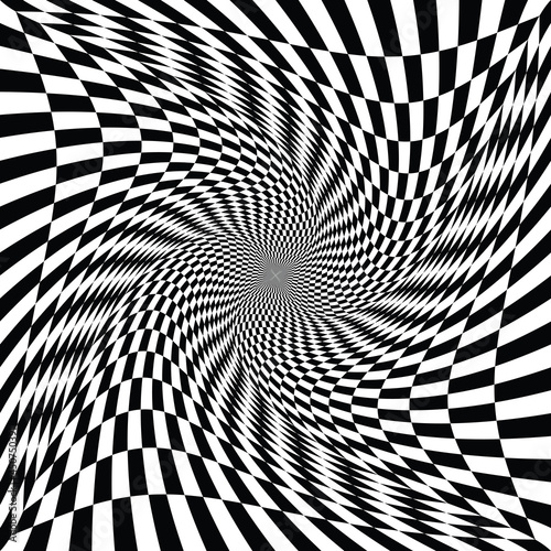 Checkered waves board. Abstract 3d black and white illusions. Pattern or background with wavy distortion effect