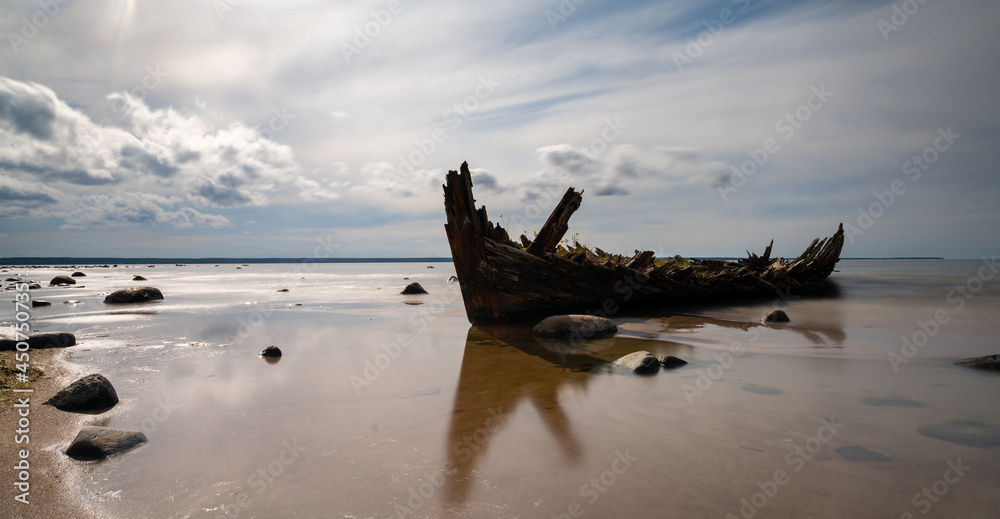 long exposure view of the Raketa shipwreck in the Gulf of Finland