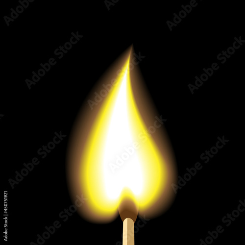 burning match. Fire illustration on a black background. Vector illustration.