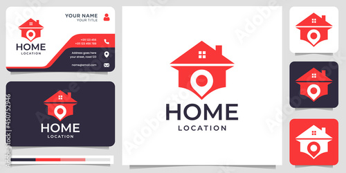 home location logo design. with flat style and business card design. Premium Vector