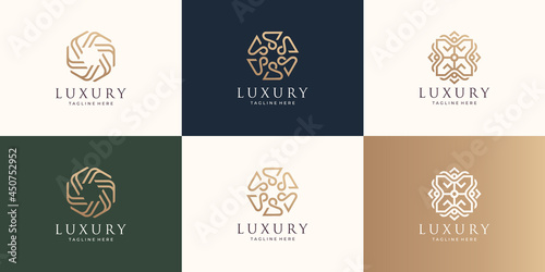 set of luxury minimalist logo design with line art beauty style concept. luxury line beauty design.