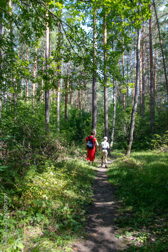 Family enjoying hiking together in the forest. Family enjoying hiking together in the forest.