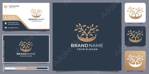 tree logo. care and tree ecology logo and business card design template.