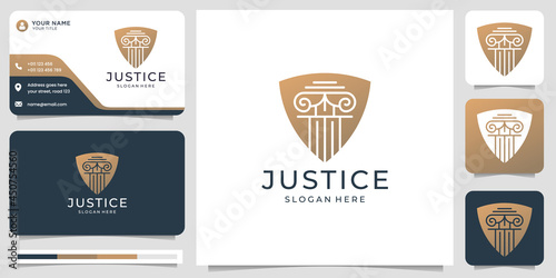 creative law firm logo combine shield shape concept design. logo and business card template.