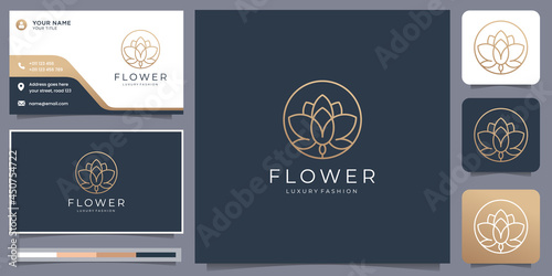 geometric flower logo with circle shape line style. logo and business card template.