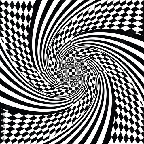 Checkered waves board. Abstract 3d black and white Pattern or background with wavy distortion effect photo