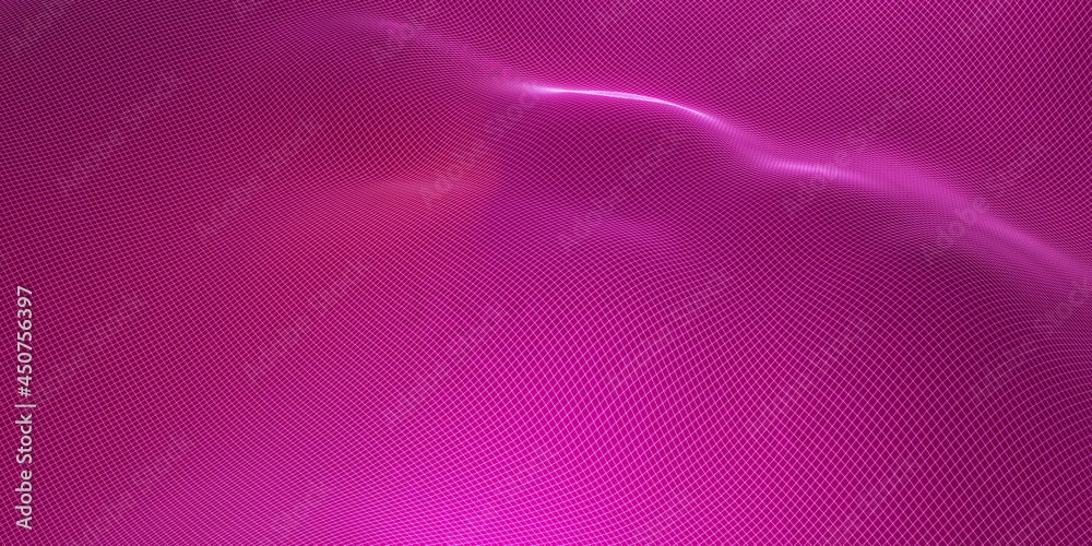 mesh wave structure curve background purple and blue gradient wide angle 3d illustration