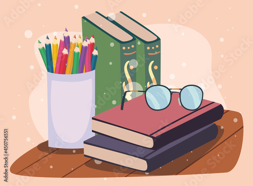 pencils holders and textbooks