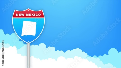 New Mexico map on road sign. Welcome to State of Louisiana. Motion graphics. photo