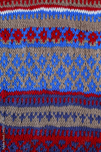 knitted pattern detail, bright colors, close up